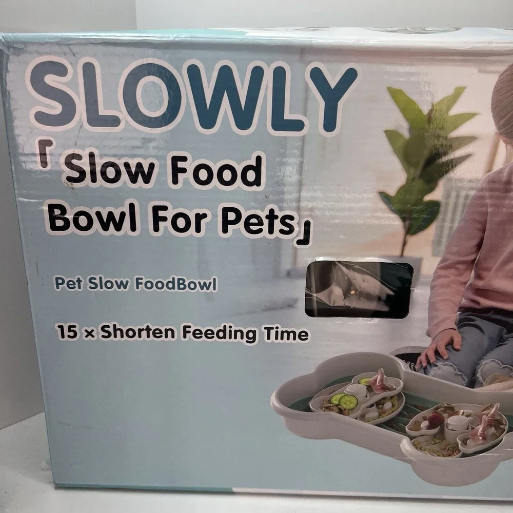 Lifeunion Slow Food Bowl Pet Large White Green NEW Interactive Puzzle Feeder